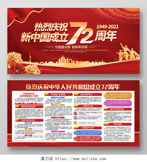 红色2021热烈庆祝建国72周年国庆节宣传栏国庆国庆宣传栏